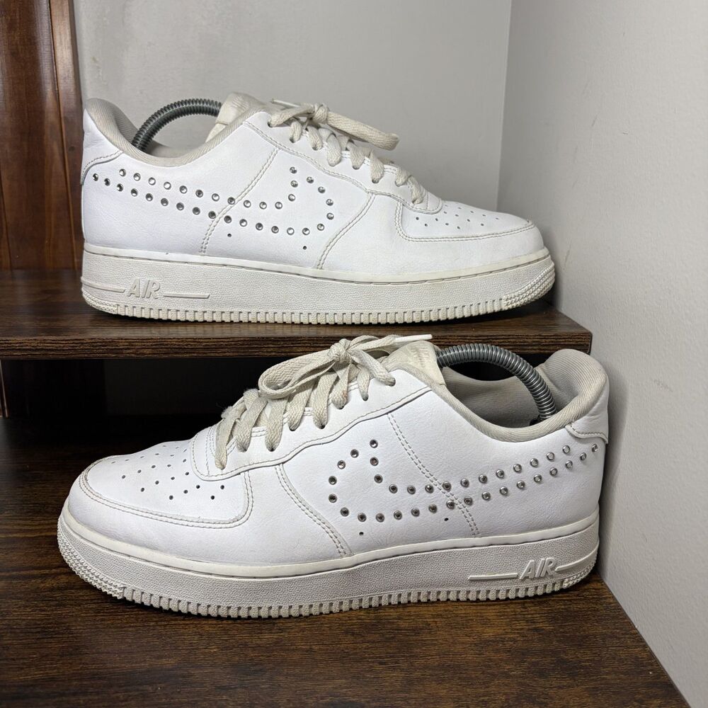 Size 10 Womens - Nike Air Force 1 Low Studded Swoosh White Silver FQ8887-100